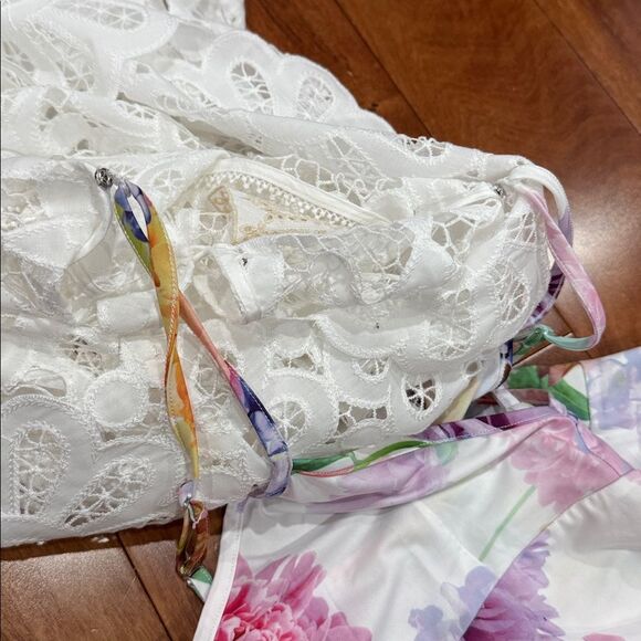 NWT Johnny Was Lisette Lace White Lace Mini Dress with Multicolor Lining size XS - Picture 12 of 12